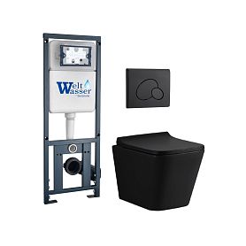 Комплект Weltwasser 10000010540 унитаза Gelbach 041 MT-BL с сиденьем микролифт и инсталляции Marberg 410 с черной кнопкой Mar 410 RD MT-BL - фото 1