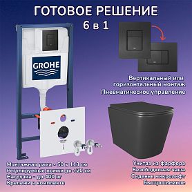 Комплект: Инсталляция Grohe 38811KF0 черная кнопка+Verna Black JK3021028MB черный унитаз - фото 1
