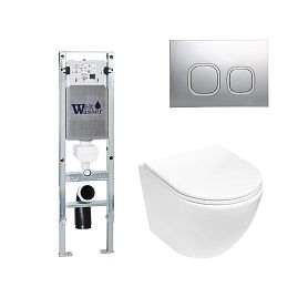 Комплект Weltwasser 10000011407 унитаза Merzbach 043 MT-WT с сиденьем микролифт и инсталляции Amberg 350 ST с кнопкой Amberg RD-MT CR хром - фото 1