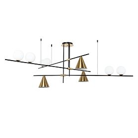 Подвесная люстра Arte Lamp Jacob A7029PL-9BK, арматура черная, плафон металл / стекло полированная медь, белое - фото 1