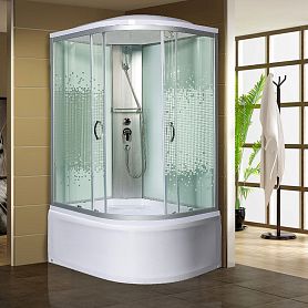 Душевая кабина Мономах 100/80/44 С МЗ L 100x80, стекло прозрачное с рисунком мозаика, профиль хром, с крышей - фото 1