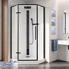 Душевая кабина Ceruttispa Ami P 90х90, стекло прозрачное, профиль черный матовый, с крышей - фото 1