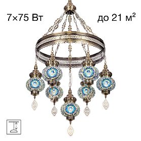 Подвесная люстра Citilux Каир CL419166, арматура бронза, плафоны стекло синее - фото 1