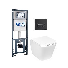 Комплект Weltwasser 10000011916 унитаза Gelbach 043 MT-WT с сиденьем микролифт и инсталляции Marberg 410 с черной кнопкой Mar 410 SE MT-BL - фото 1