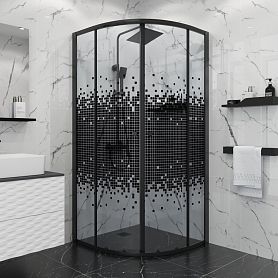 Душевой уголок Niagara Eco NG-1003-14 Black 80х80, стекло мозаика, профиль черный матовый - фото 1