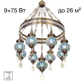 Подвесная люстра Citilux Каир CL419186, арматура бронза, плафоны стекло синее - фото 1