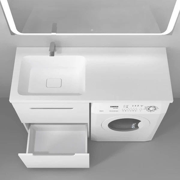Раковина Madera Kamilla 120x48 для установки над стиральной машиной, левая, цвет белый - фото 1