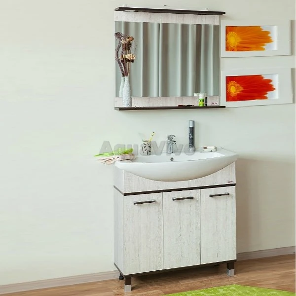 Комплект мебели Sanflor Толедо 85 для ванной комнаты, цвет Венге/Орегон, напольный, три дверцы - с доставкой и официальной гарантией
