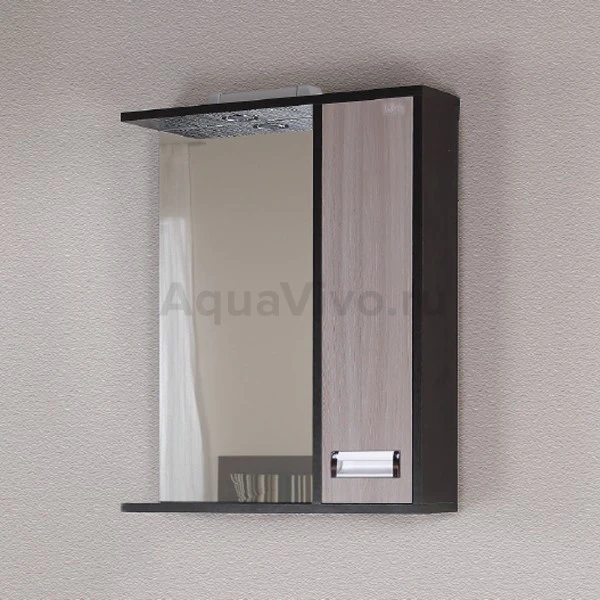 Шкаф-зеркало Оника Гамма 58.01, правый, с подсветкой, цвет венге луизиана / ясень шимо светлый