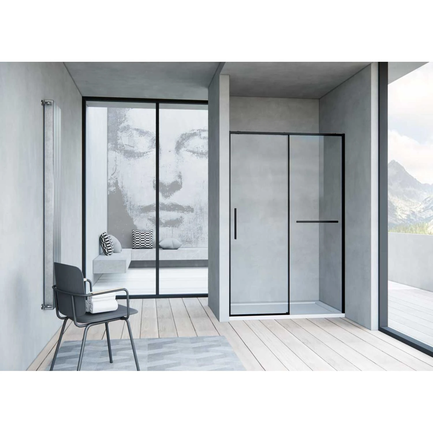 Душевая дверь Vincea Slim Soft VDS-1SS 110x200, с доводчиком, с полотенцедержателем, стекло прозрачное, профиль черный