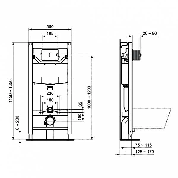 Инсталляция Ideal Standard Prosys 120 P R0309AA для подвесного унитаза, с кнопкой смыва Oleas P1 хром - фото 1