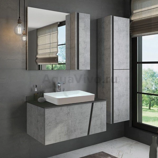 Мебель для ванной Comforty Эдинбург 90, с раковиной 60 см, цвет бетон светлый / черный