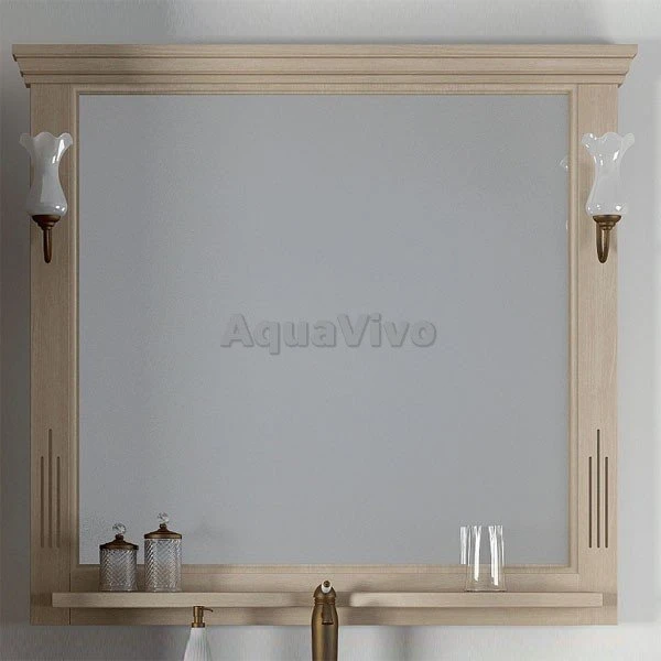 Зеркало Опадирис Риспекто 100x100, с отверстиями для светильников, цвет слоновая кость