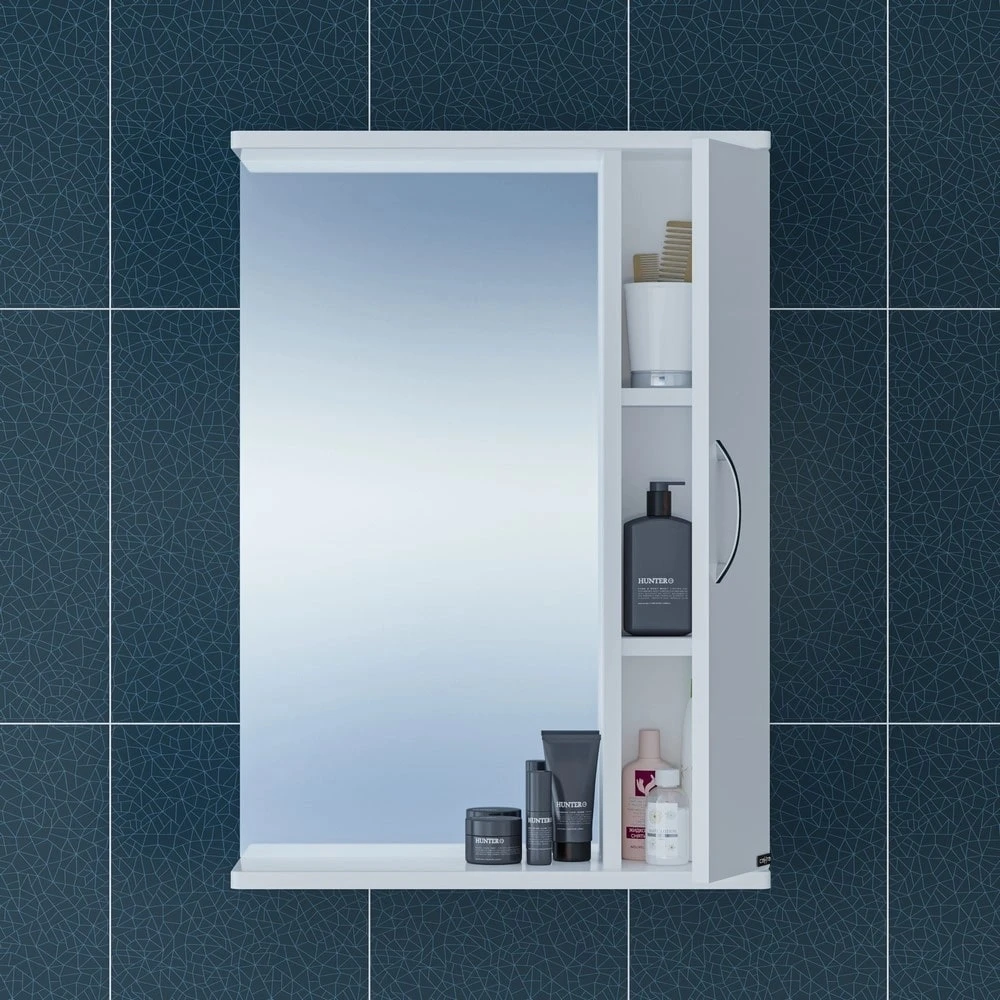 Шкаф-зеркало Санта Прима 50, универсальный, цвет белый
