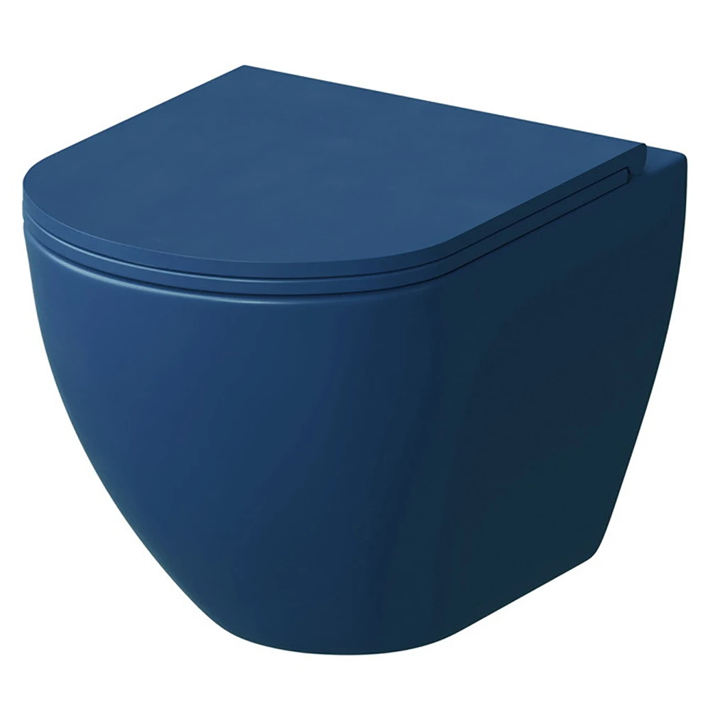 Унитаз Grossman Color GR-4455 BLMS подвесной, безободковый, с сиденьем микролифт, цвет синий матовый