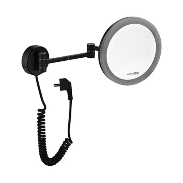 Косметическое зеркало WasserKRAFT K-1004BLACK, с подсветкой, 3-х кратным увеличением, цвет черный