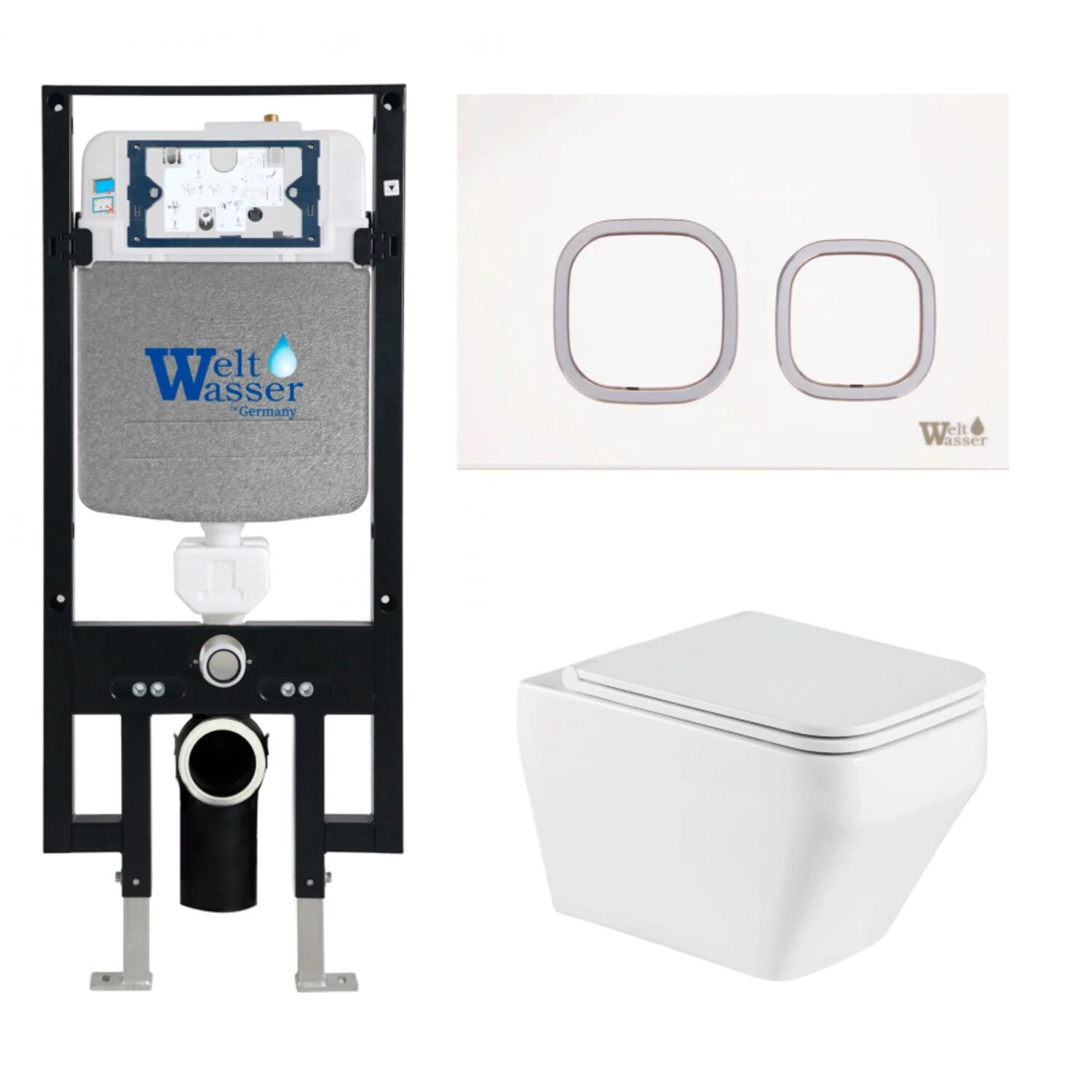 Комплект Weltwasser 10000011650 унитаза Hofbach 041 GL-WT с сиденьем микролифт и инсталляции Amberg 497 с белой кнопкой Amberg RD-WT
