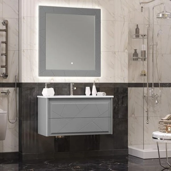 Зеркало Опадирис Луиджи 100x100, с подсветкой, цвет серый матовый