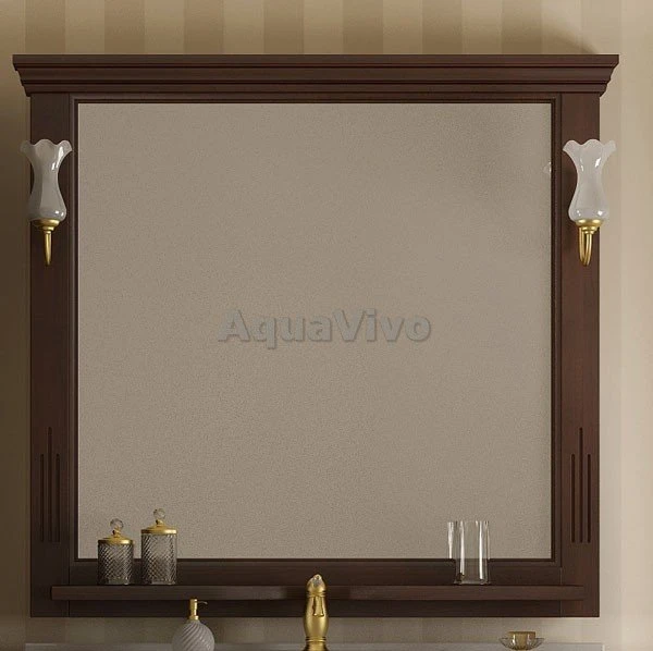 Зеркало Опадирис Риспекто 100x100, с отверстиями для светильников, цвет орех антикварный