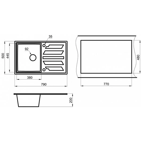 Кухонная мойка Granula GR-8002 BT 79x50, с крылом, цвет базальт - фото 1
