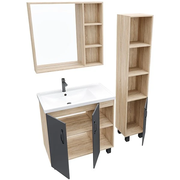 Мебель для ванной Grossman Флай 80, цвет серый / дуб сонома