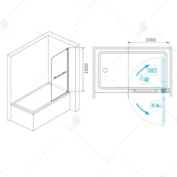 Шторка на ванну RGW Screens SC-02 100, с доводчиком, с полотенцедержателем, стекло прозрачное, профиль хром