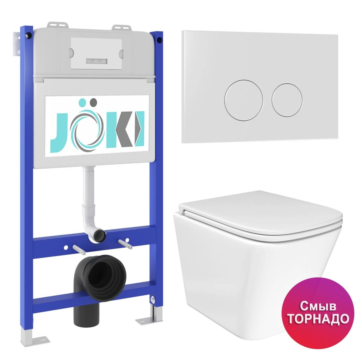 Комплект: JOKI Инсталляция JK03351+Кнопка JK019513WM белый+Verna T JK3031025 унитаз белый, смыв Торнадо