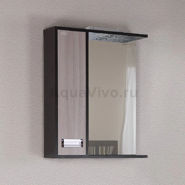 Шкаф-зеркало Оника Гамма 58.01, левый, с подсветкой, цвет венге луизиана / ясень шимо светлый