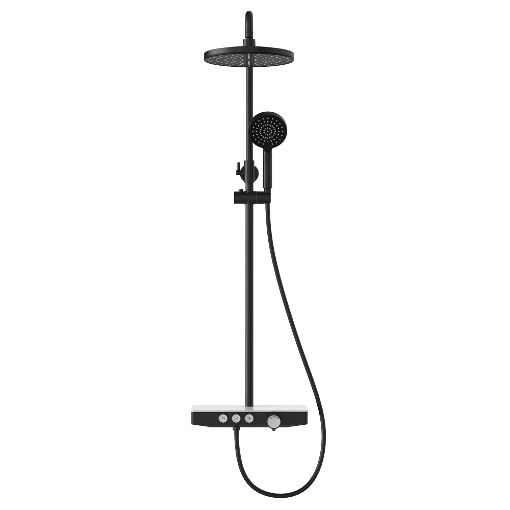 Душевая стойка Berges Morans 075002, с верхним душем, термостатическим смесителем, цвет черный матовый