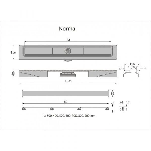 Душевой лоток Berges C1 Norma 090037 с решеткой 60x6 см, прямой выпуск, цвет хром матовый, 70x12 см