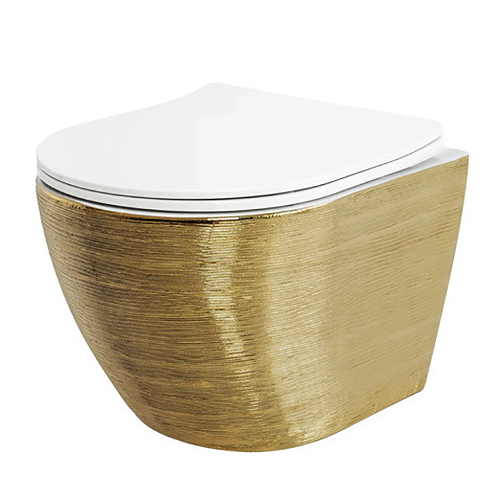Унитаз Grossman Color GR-4455 GWS подвесной, безободковый, с сиденьем микролифт, цвет белый / золотой