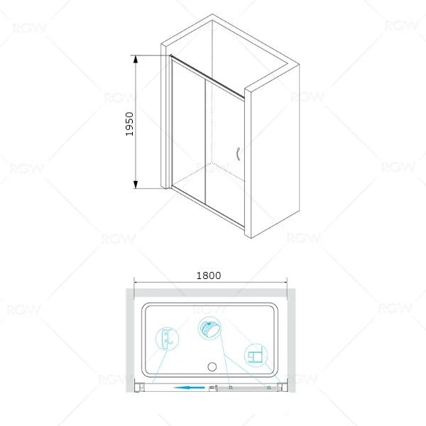 Душевая дверь RGW Passage PA-016 180x195, стекло прозрачное, профиль хром