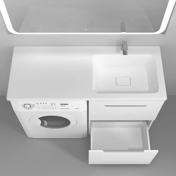 Раковина Madera Kamilla 110x48 для установки над стиральной машиной, правая, цвет белый