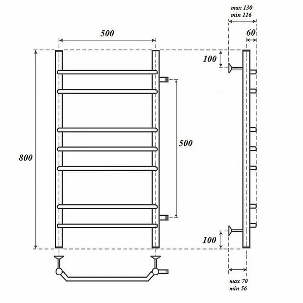 Полотенцесушитель Point П7 50x80 водяной, межосевое расстояние 50 см, цвет хром - фото 1