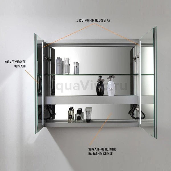 Шкаф-зеркало Esbano ES-2404 80x70, LED-подсветка, увеличение, розетка, инфракрасный выключатель