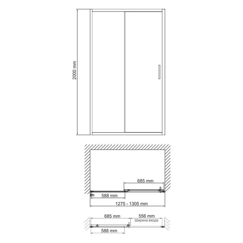 Душевая дверь WasserKRAFT Main WasserSchutz 41S30 130х200, стекло прозрачное, профиль хром