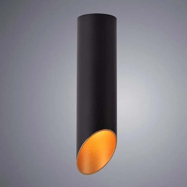 Потолочный светильник Arte Lamp Pilon A1535PL-1BK, арматура черная, плафон металл черный / золотой, 6х6 см