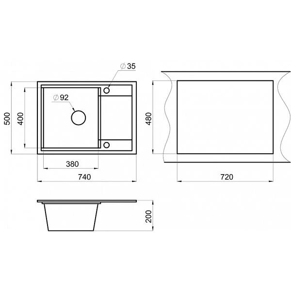 Кухонная мойка Granula HI / 74 BGBT 74x50, с крылом, цвет графит / базальт - фото 1