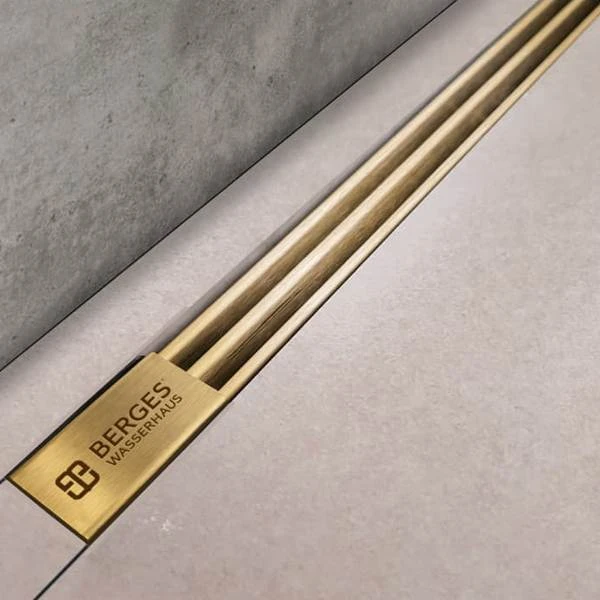 Душевой лоток Berges Super Slim 092054 с решеткой 80x9 см, прямой выпуск, с возможностью изменения длины, цвет золото глянец - фото 1
