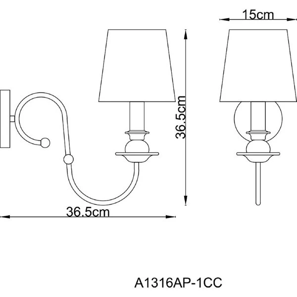 Бра Arte Lamp Molly A1316AP-1CC, арматура хром, плафон ткань белая, 15х37 см