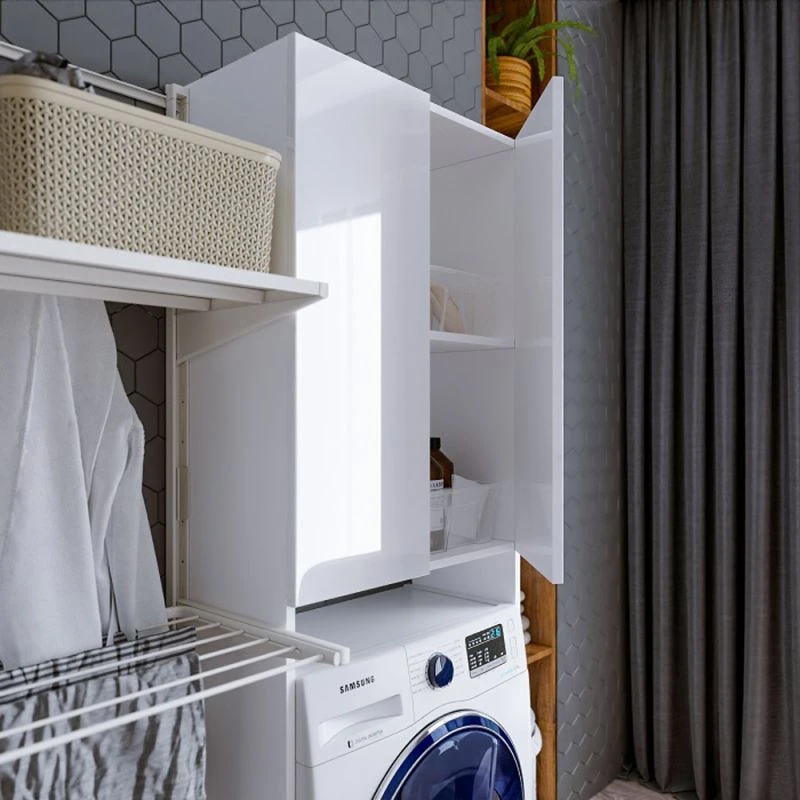 Шкаф-пенал Бриклаер Хелена 64 над стиральной машиной, цвет белый глянец