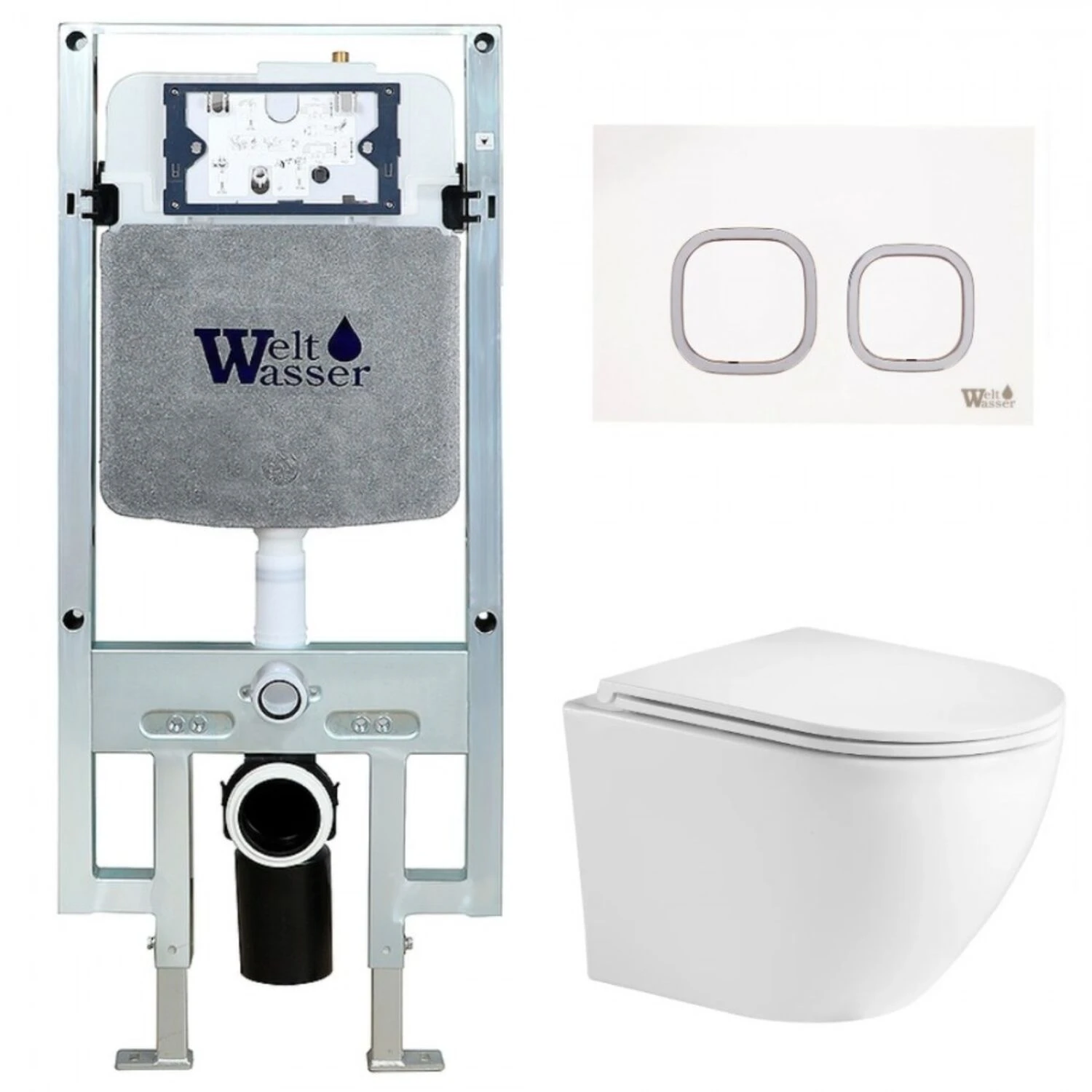 Комплект Weltwasser 10000011295 унитаза Merzbach 043 GL-WT с сиденьем микролифт и инсталляции Amberg 497 ST с белой кнопкой Amberg RD-WT