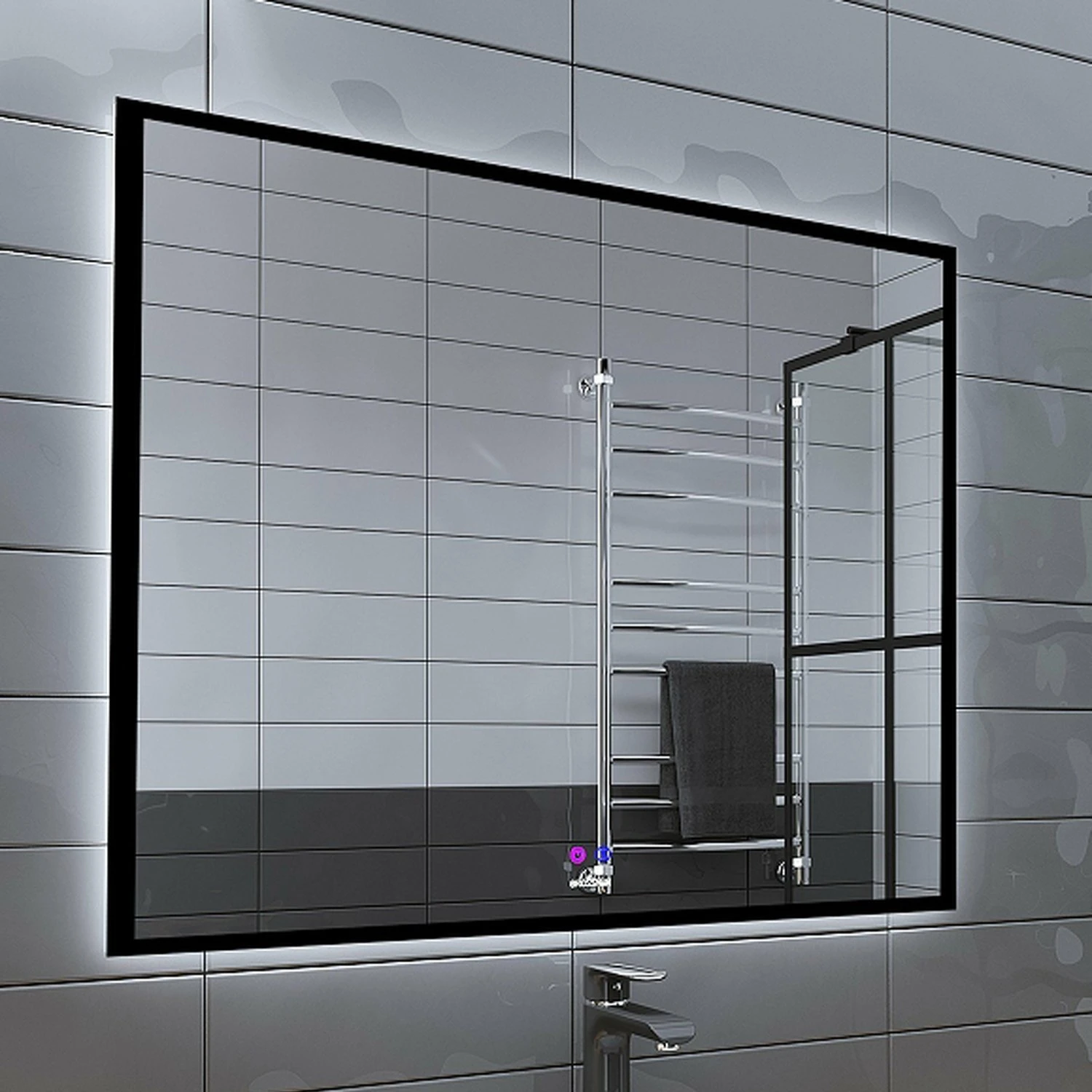 Зеркало Grossman Pragma Norma Black 90x80, с подсветкой, диммером и функцией антизапотевания, цвет черный