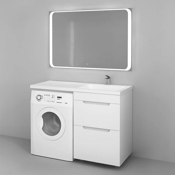 Раковина Madera Kamilla 110x48 для установки над стиральной машиной, правая, цвет белый
