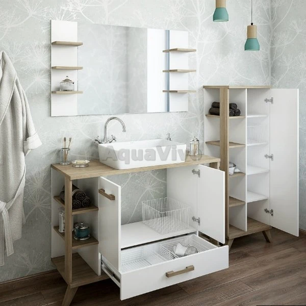 Мебель для ванной Sanflor Ингрид 120, под раковину Олимпия 56, цвет белый матовый / вяз швейцарский