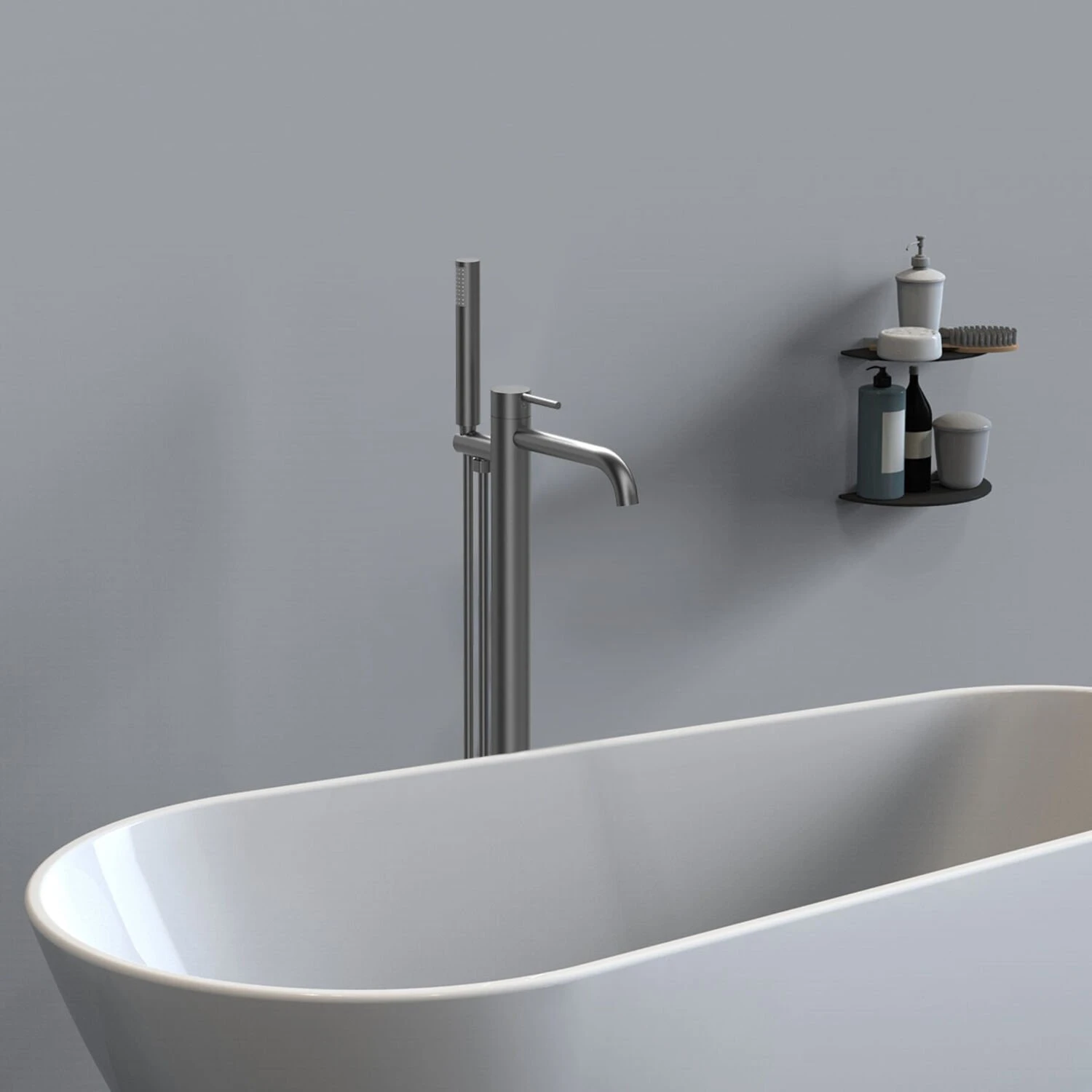 Смеситель Vincea Desire VTF-1DGM для ванный с душем, напольный, цвет вороненая сталь - фото 1