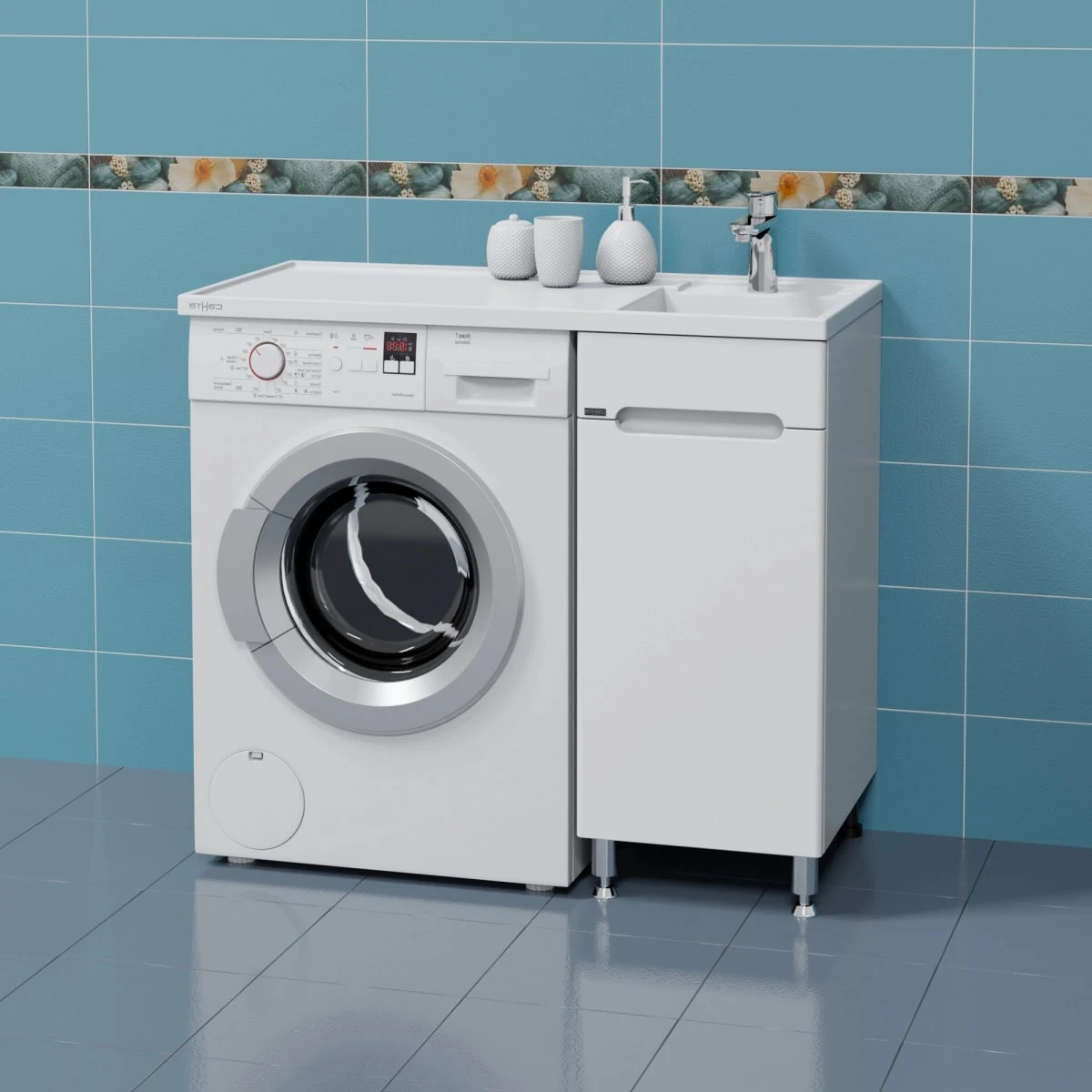 Раковина Санта Лидер 100x48 для установки над стиральной машиной, правая, цвет белый - фото 1