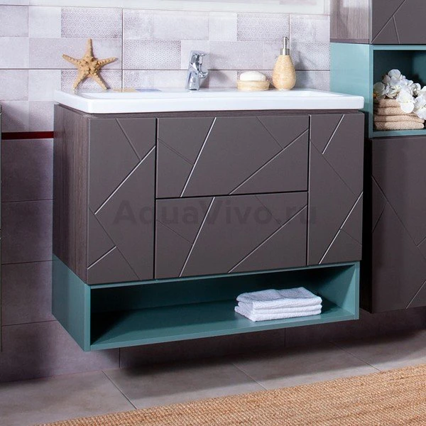 Мебель для ванной Бриклаер Кристалл 90, цвет ясень анкор темный / софт графит